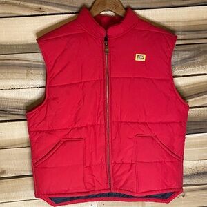 Vintage Swingster Kent Feeds Red Puffer Vest yellow Logo large made in USA